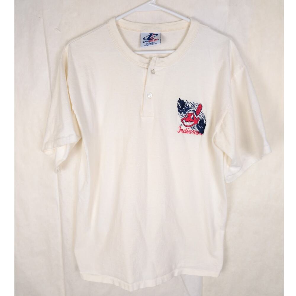 Logo Athletic Cleveland Indians Chief Wahoo henley shirt Sz Med Vintage Baseball